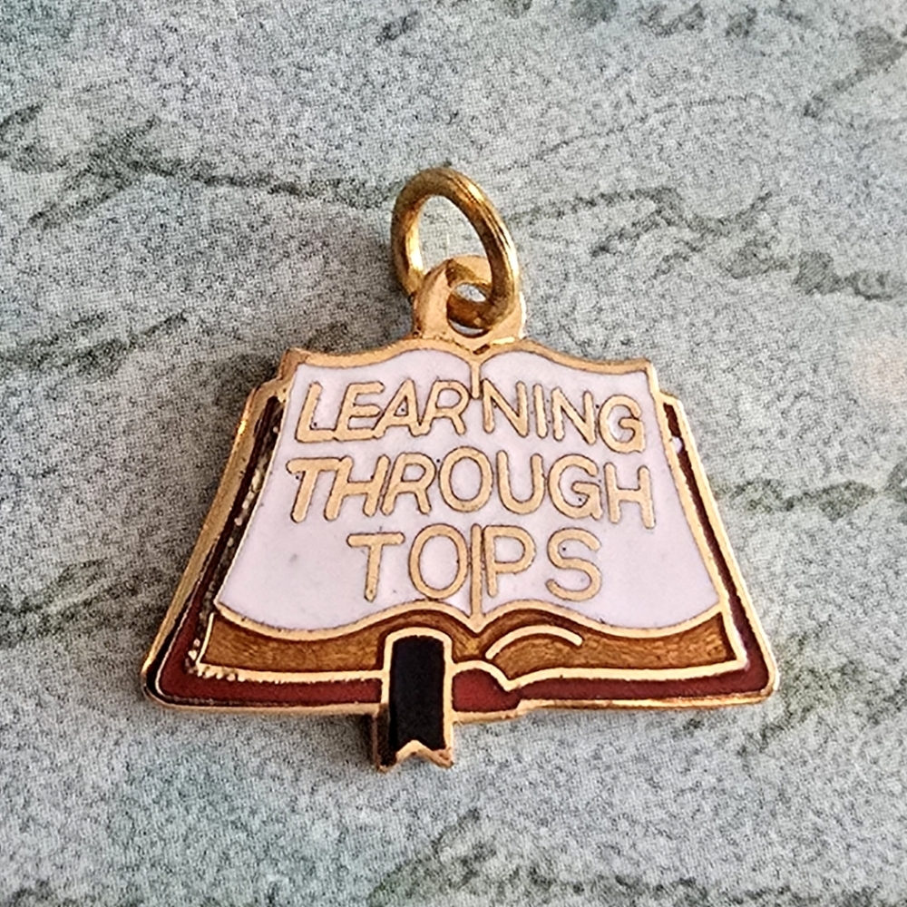 Vintage TOPS charm pendant book colorful enamel gold tone